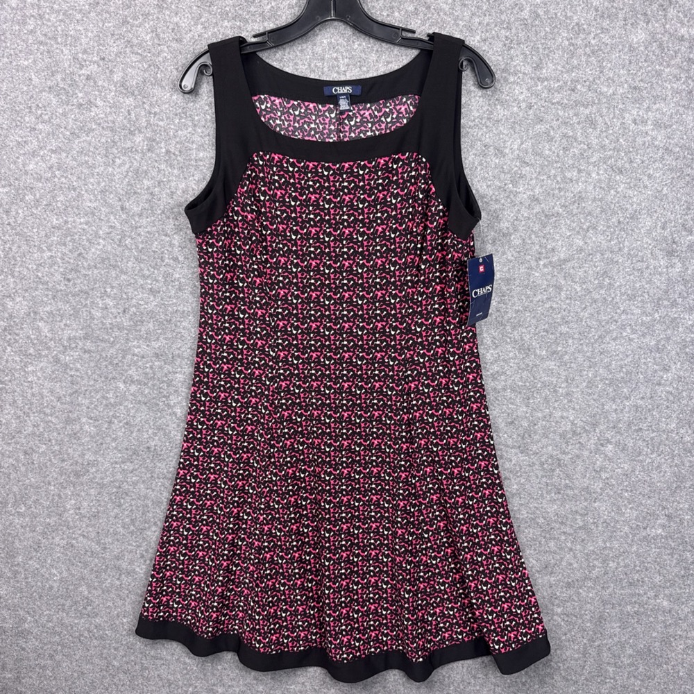 Chaps Dress Large Pink Black Abstract Animal Print Sleeveless Scoop Neck NWT